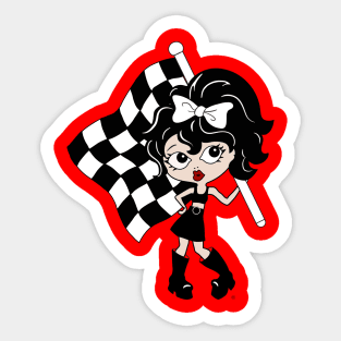 Hot Rod Hottie, Checkered flag girl, Cute Character Art Sticker